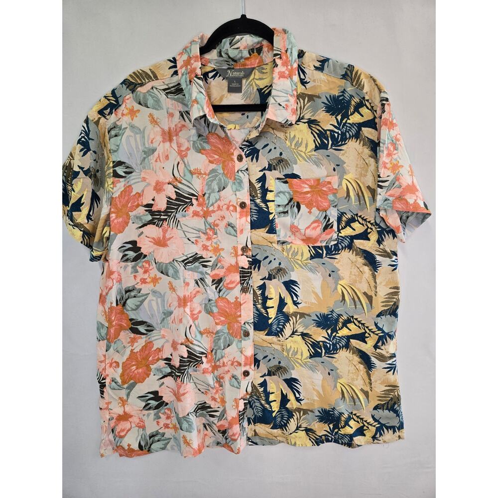 Natural Reflections Floral Tropical Button Down Shirt Casual Summer Top Large